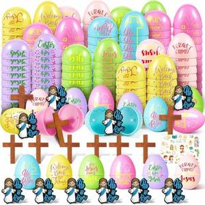 Motionchic Easter Eggs with Mini Jesus Figurines Wooden Cross Religious Basket Fillers He Is Risen Plastic Easter Eggs for Party Favors Classroom Kids Prizes Game Supplies（Not Prefilled）(150 Pack)