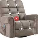 Phoenix Home Oversized Rocker Recliner Chair with Massage and Heat, Overstuffed Manual Swivel Recliner for Adults with 2 Side Pockets for Living Room, Bedroom, Brown