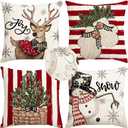 RABUSOFA Christmas Pillow Covers 18x18 Inch Set of 4 Indoor Outdoor Waterproof Snowman Reindeer Gloves Eucalyptus Winter Holiday Stripes Cushion Case Christmas Decoration for Couch Red