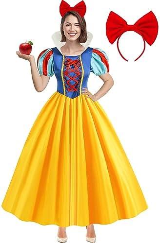 WISHTEN Princess Costume for Women,Adults Princess Dress with Headband, Halloween Costume Dress Up Outfit, M