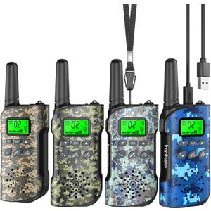Walkie Talkies for Kids Rechargeable,Toys for Boys and Girls Ages 3-12, 4 Pack Long Range 2-Way Radios, Birthday Gifts,Christmas Stockings, Outdoor Play, Family Games, Hiking Camping Gear (Camouflage)