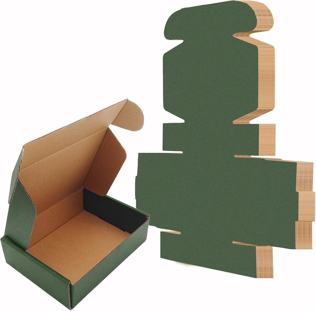 25 Pack Corrugated Packaging Box Mailers Shipping, Green Recyclable Cardboard Small Gift Mailer Boxes for Shipping Packaging Craft Gifts Giving Products, Green (7.2 x 5.2 x 2 Inch)