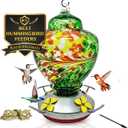 Nature Gear Hummingbird Feeder, Hanging-Mount Glass Hummingbird Feeders for Outdoors, Hand-Blown Glass Feeder with Ant Moat for Garden Hummingbirds, Easy to Clean & Rust Resistant, Emerald Green