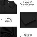 Women's Polo Shirts Collared V Neck Work Tops Long Sleeve Business Casual Dressy Blouses Textured Ribbed Tunic (Black, M)