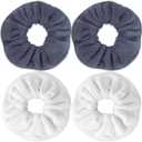 IVARYSS Super Towel Scrunchies for Drying Hair, Absorbent and Soft Microfiber for Frizz Free, Large Thick Ponytail Holder Wet Hair Accessories for Women and Girls, 4 PCS (White Grey)