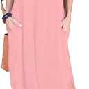 HUSKARY Women's Summer Maxi Dress Casual Loose Pockets Long Dress Short Sleeve Split Maxi Dresses (Pink 01)
