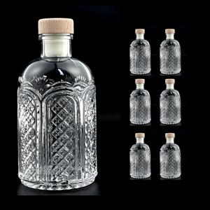 Clear Glass Bottles 6 oz - 200ml [Pack of 6] Heavy Base Glass Bottles with T-Top Cap for Wine Beverages Drinks Oil Vinegar Kombucha Beer Water Soda with Cork Stopper Airtight Lid (Archway)
