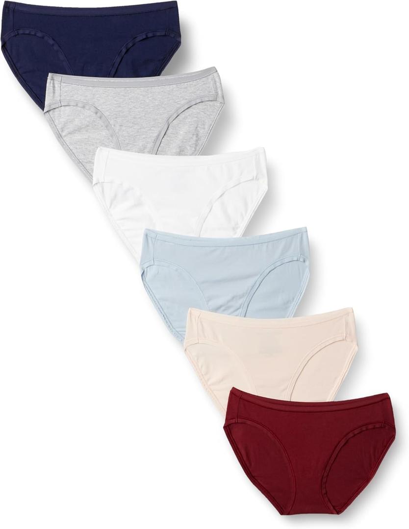 Amazon Essentials Women's Breathable Cotton Bikini Brief Underwear with Full Coverage, Pack of 6, Cool Colors/ Warm Shades, Small