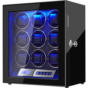 Watch Winders for 6/9/12 Slots Automatic Watches,Ultra-Quiet Japanese Motors, Built-in LED Illumination,LCD Display,Touchscreen Control