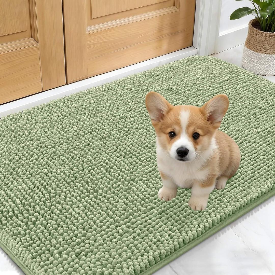 OLANLY Dog Door Mat for Muddy Paws 24x16, Absorbs Moisture and Dirt, Absorbent Non-Slip Washable Doormat, Quick Dry Chenille Mud Mat for Dogs, Entry Indoor Entryway Carpet for Inside Floor, Sage Green