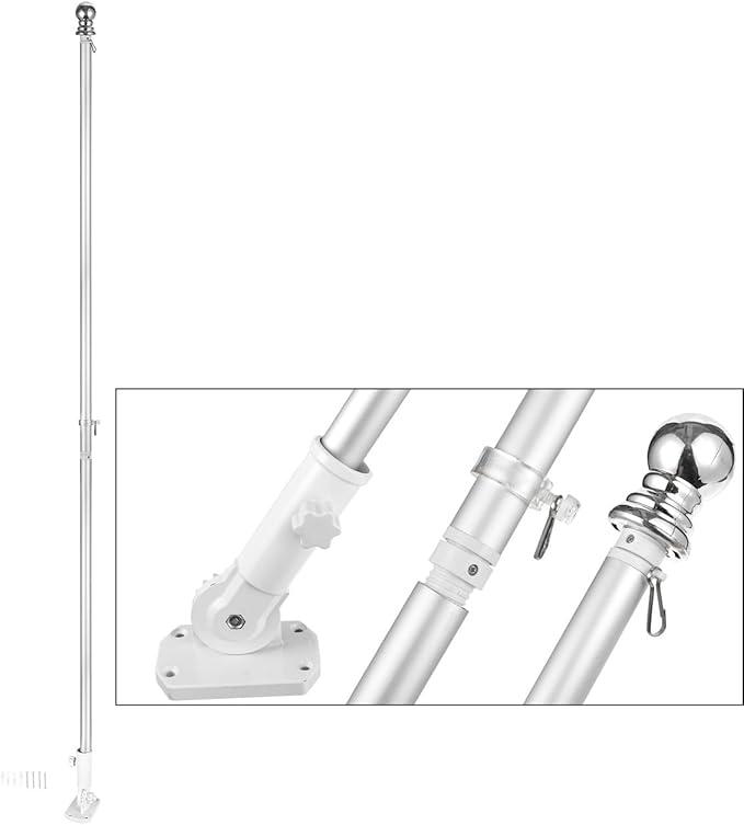 Juvale House Flag Pole Kit, Outdoor Wall Mounted Metal Flag Holder and Pole Set (6 Feet)