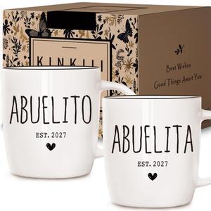 Promoted To Abuelito And Abuelita 2027 Mug Set, La Mejor Abuela and Abuelo Coffee Mugs in Spanish, Promoted To Grandparents 2027 Ceramic Mugs, Pregnancy Announcement for Grandparent Mug Set, 13Oz