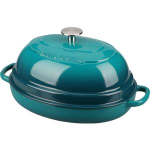 Enameled Oval Cast Iron Dutch Oven Pot with Lid, Bread Dutch Oven for Sourdough Bread Baking, Dutch Oven Bread, Bread Oven, 6QT, Darkcyan