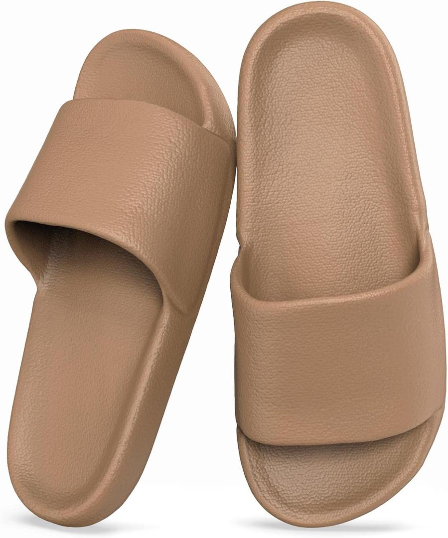 Non-Slip Shower Shoes for Men & Women - House Slippers with Arch Support Quick-Drying, Non-Slip - Cloud Slides Sandals Pool - Perfect for Home, Beach, and Travel (8.5-9 Wide Women/7-7.5 Men, Brown)