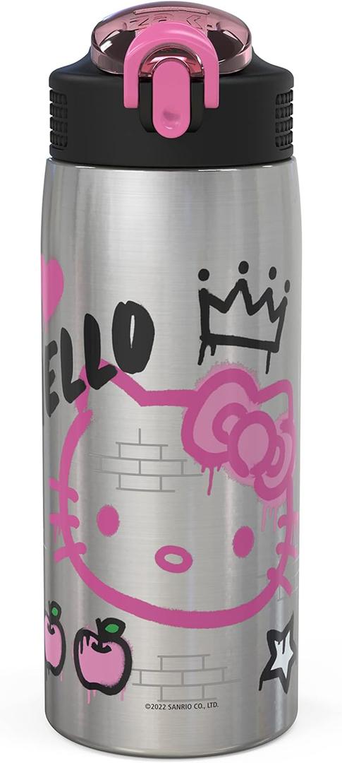 Zak Designs Sanrio Water Bottle for Travel and At Home, 19 oz Vacuum Insulated Stainless Steel with Locking Spout Cover, Built-In Carrying Loop, Leak-Proof Design (Hello Kitty) (Hello Kitty)
