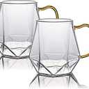 10 oz Clear Glass Espresso Cups Set of 2 Coffee Cups with Handle Crystal Coffee Mug Borosilicate Heat Resistant for Liquor Tea Beverages Milk Latte Cappuccino