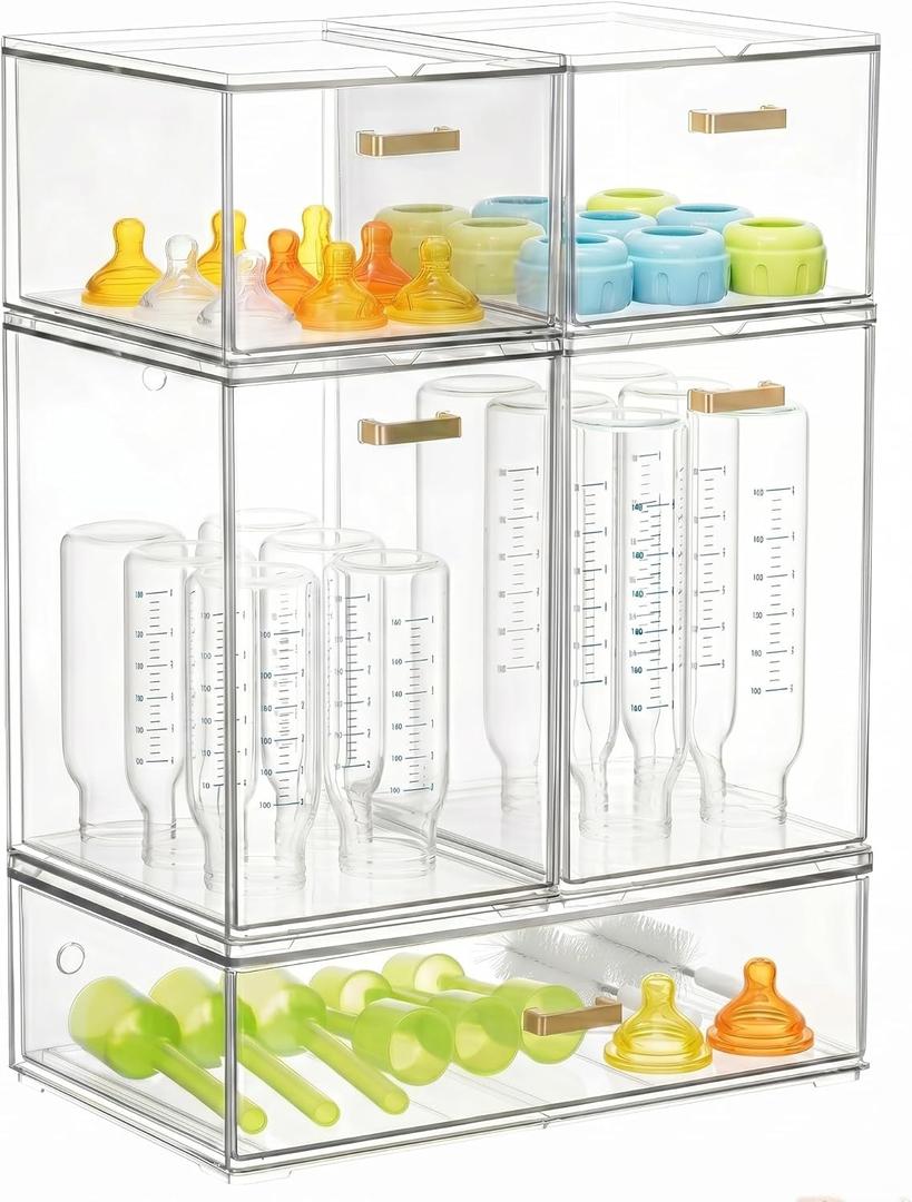 LALOBLUE Set of 5 Stackable Storage Drawers, Clear Acrylic Organizer Bins for Beauty Supplies, Perfect for Makeup Vanity, Undersink, Kitchen, Cabinet,Pantry Organization and Storage