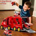 KIZONLY Fire Truck Toys for Toddler 1-3 3-5, 5-in-1 Fire Car Carrier Vehicle Set for Girls 1 2 3 4 5 6 Years Old, Transport Car with Light Sound, Birthdays Gifts for Kids Girls Aged 3-9