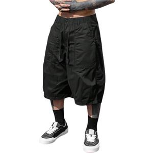 GORGLITTER Men's Summer Cargo Shorts Elastic High Waist Wide Leg Athletic Gym Basketball Drawstring Workout Shorts (Black, XXL)