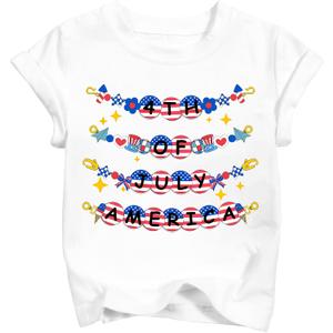 Girls 4th of July Shirt Kid 250th Anniversary Patriotic Tee Toddler America Flag Independence Day T-Shirts (3-10T) (White)