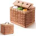 Bamboo Crochet Bag Organizer, 8.7 x 7.5 x 7 in Wooden Woven Yarn Storage Basket for Knitting & Crochet Supplies, Portable Yarn Holder for Skeins, Hooks & Needles, Natural Wood Color