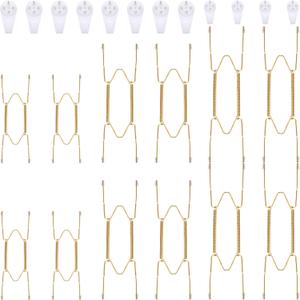 12 Pieces Plate Hangers for Wall Stainless Steel Wire Invisible Plate Hangers Heavy Duty Display Holders with 12 Pieces Hooks for Wall Decorative(8/12/14 Inch,Gold)