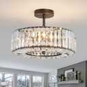4 Lights Modern Crystal Chandelier Oil Rubbed Bronze Round Semi Flush Mount Ceiling Light Fixture Farmhouse Chandelier for Dinning Room Living Room Bedroom Hallway Entryway Kitchen