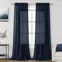 Navy Blue Linen Curtains 96 inches Long for Bedroom Back Tab Light Filtering Privacy Sheer Blue Curtains Boho Farmhouse Nautical Decor Indigo Blue Cotton Textured Draperies 2 Panel Set 52x96