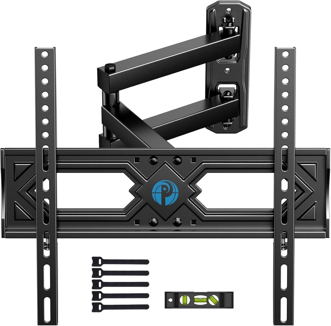Pipishell Full Motion TV Wall Mount for 26-65 Inch Flat Curved TVs, Heavy Duty Single Articulating Arms, Corner TV Mount Up to VESA 400x400mm and 77lbs, Support Swivel, Tilt, Level Adjustment