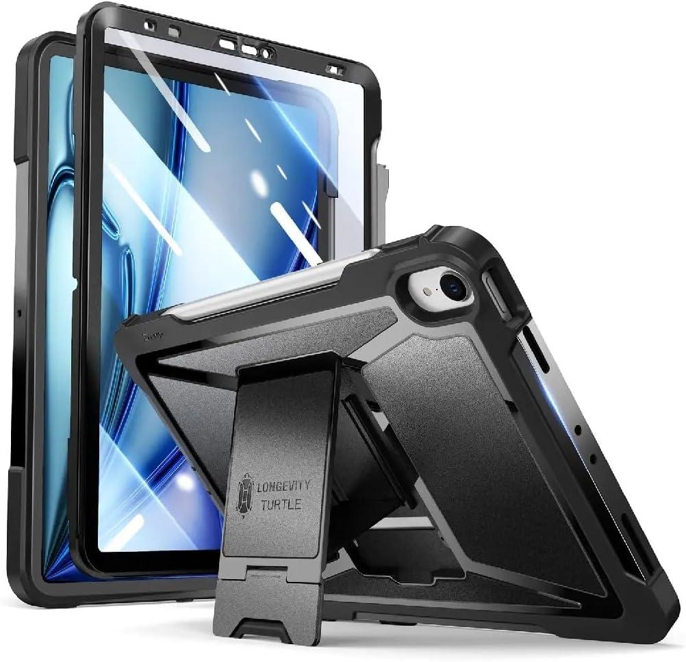 ZtotopCases for iPad Air 6th Generation 11 Inch Case M2 2024 /M3 2025, iPad Air 5th/4th Gen 10.9 Inch 2022/2020, Built-in Screen Protector, Shockproof Cover+ Kickstand - Black