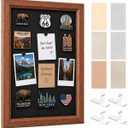 Magnet Board for Wall, 11.8 x 16.9 in Framed Magnetic Display Board for Fridge Magnets, Travel Souvenir Magnet Holder with 6 Background Papers, No-Drill Wood-Look MDF Frame Decor