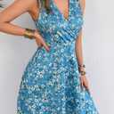 Casual Sleeveless Summer Dresses for Women | Floral Sundress, Wrap V-Neck, Elastic Waist with Pockets, Fit and Flare A-Line Design for Vacation, Beach, Casual Wear (M)