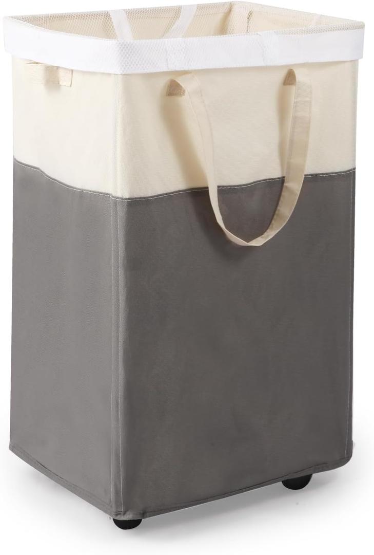 Refamaee Laundry Basket with Wheels, 90L Large Collapsible Laundry Baskets, Foldable Rolling Laundry Hamper with Removable Wash Bag for Laundry, Clothes Storage, Tall Laundry Basket with Handles Black