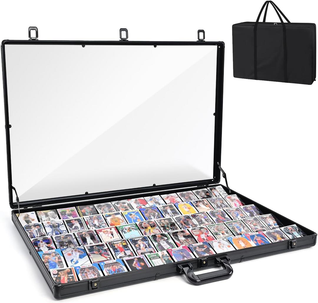 Card Show Display Case with Carry Bag–34"x22" Card Vendor Display case Large Aluminum Locking Tabletop Showcase for Trading, Sports Cards, for TCG Cards & Collectibles Exhibitions, Black