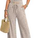 Trendy Queen Womens 2 Piece Lounge Matching Sets Wide Leg Pants Crew Neck Short Sleeve Shirt Sweatsuits (Medium, Khaki)