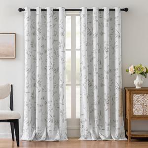 ChrisDowa 100% Blackout Floral Curtains 108 Inches Long 2 Panels for Bedroom Living Room Grey Flower Patterned Room Darkening Thermal Insulated Soundproof Grommet Window Treatments Drapes,52X108