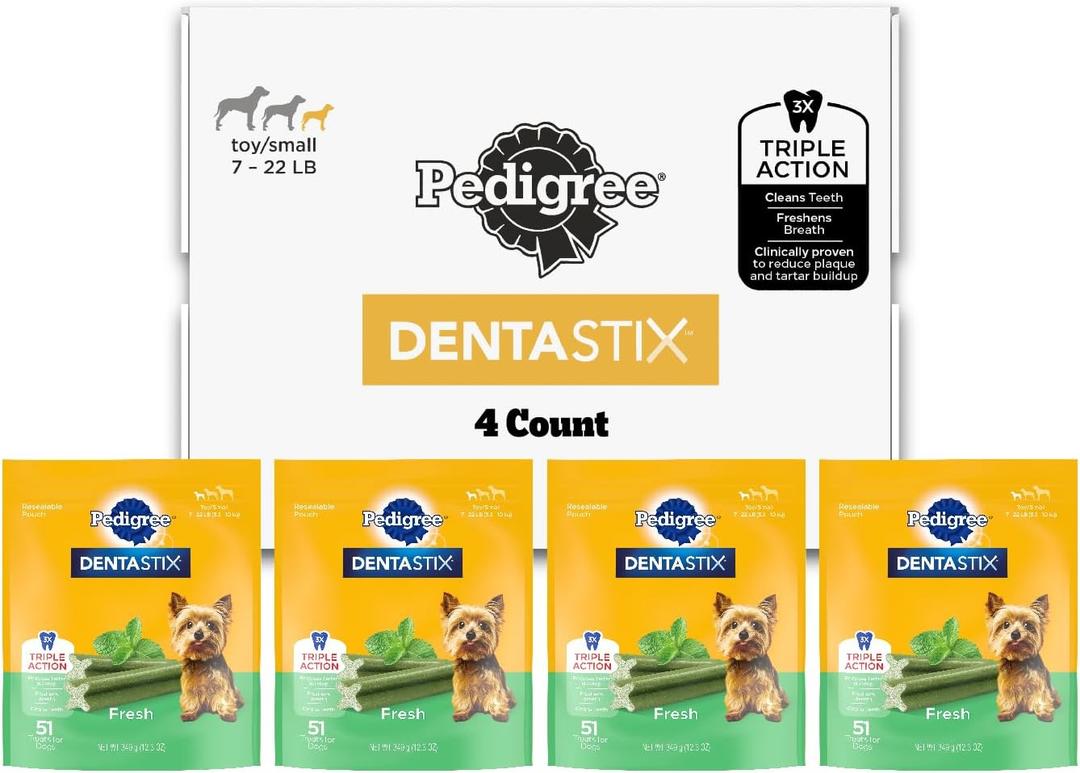 Pedigree Dentastix Dental Chews for Dogs, Small and Toy Breed Dog Treats, Fresh Flavor, (4) 51ct Bags (204 Treats Total) Best By 07/03/2026
