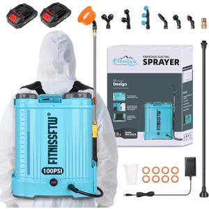 Battery Powered Backpack Sprayer 4.2 Gallon, 0-100 PSI Adjustable Pressure Garden Sprayer Compatible with 2pcs 2.0Ah 18V Battery, Electric Mixing Function, Telescope Wand, 8 Nozzles, Charger Included