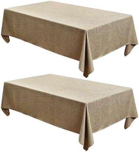 Fitable Faux Linen Table Clothes 60 x 84 Inch - 2 Pack Khaki Tablecloths for Rectangle Tables, Faux Burlap Table Covers for Kitchen Dining, Party, Farmhouse, Baby Shower