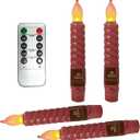 6.5 Inch flameless Candles with Remote Control and Timer Set of 4 LED Flickering Battery Operated Plastic Taper Candles for Wedding Party Easter Gift(Red)