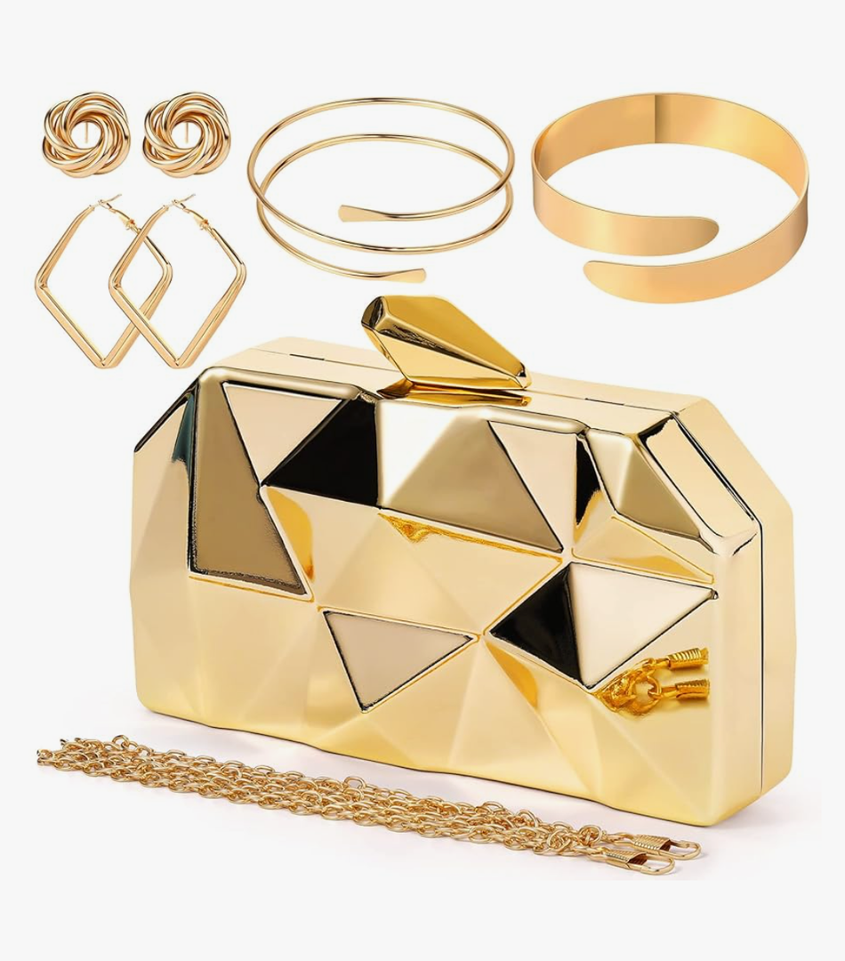 5 Pcs Clutch Purse for Women Evening Prom Purses Metallic Handbag for Wedding Banquet Retro Jewelry Set