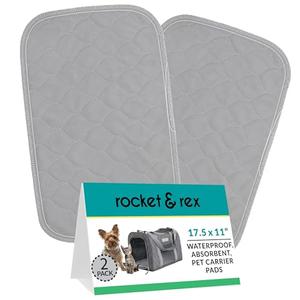 rocket & rex Premium Washable Pet Carrier Pads, Reusable, Waterproof & Absorbent, Dog and Cat Pads for Lining Travel Carriers, Litter Boxes, Pet Crates & More, 17.5" x 11" (Pack of 2)