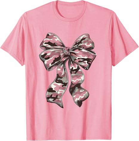 Pink Camouflage Old Camo Bow Camo Coquette Bow Hunting Women T-Shirt, Large