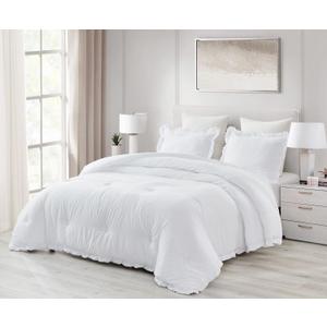 Chezmoi Collection Nora 3-Piece Ruffled Edge Trim Soft Washed Microfiber Comforter Set (Full, White)