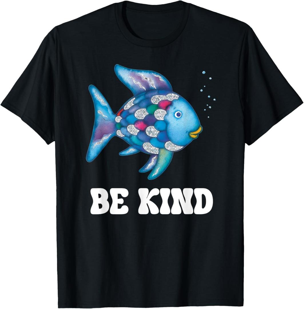 Be Kind Rainbow Fish Teacher Life Teaching Back To School T-Shirt (Small, Black)