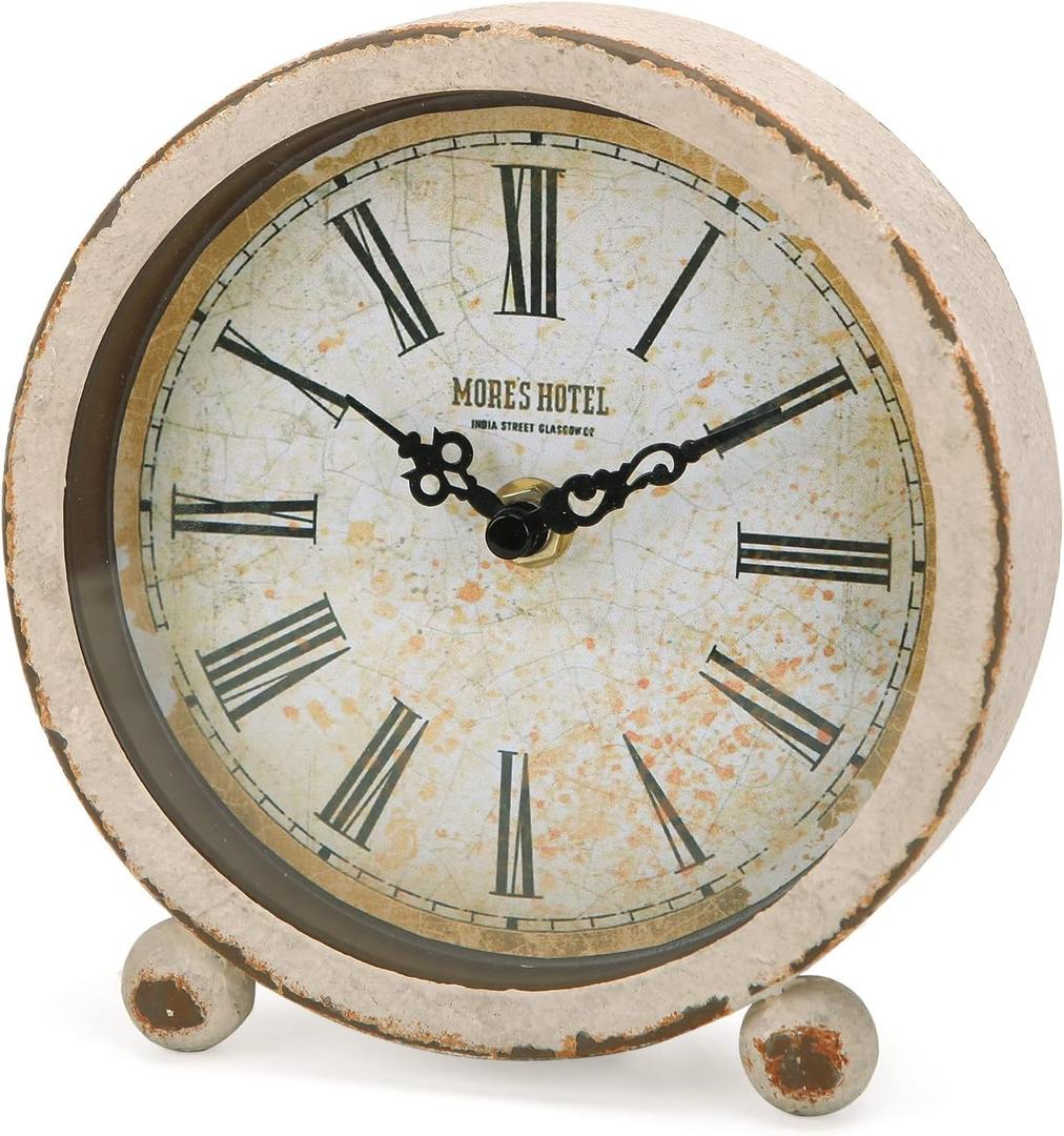 NIKKY HOME Vintage Table Clock, Metal Desk Clocks Retro Non-Ticking Clock Antique Non-Alarm Desk Clocks for Bedroom Living Room Indoor for Home Decor