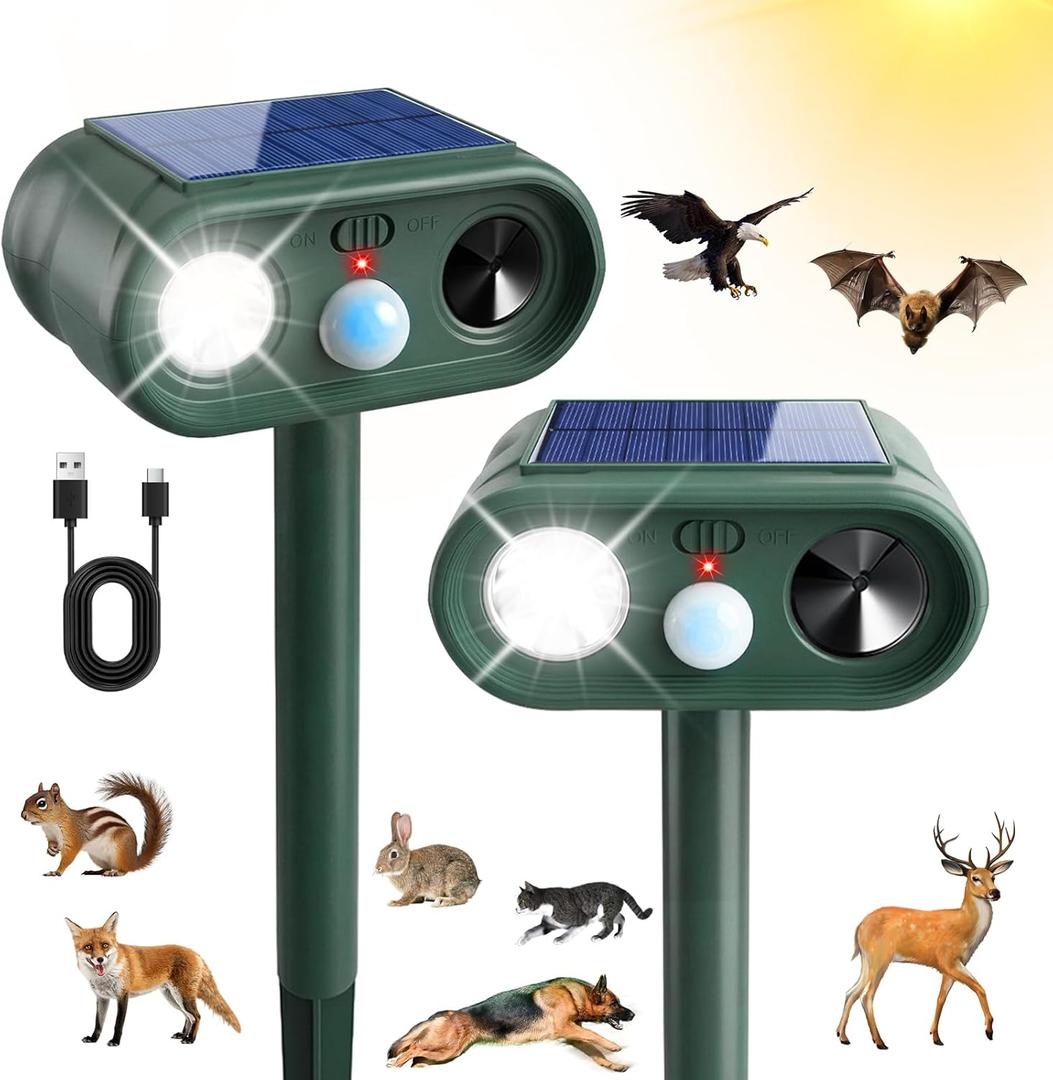 Sonic Fortress Pro Deer Repellent Devices, Solar Ultrasonic Racoon Squirrel Repellent Outdoor IP65 Motion Activated Animal Repeller Cat Deterrent Light to Scare Rabbit Dog Skunk Out of Garden Yard(2)