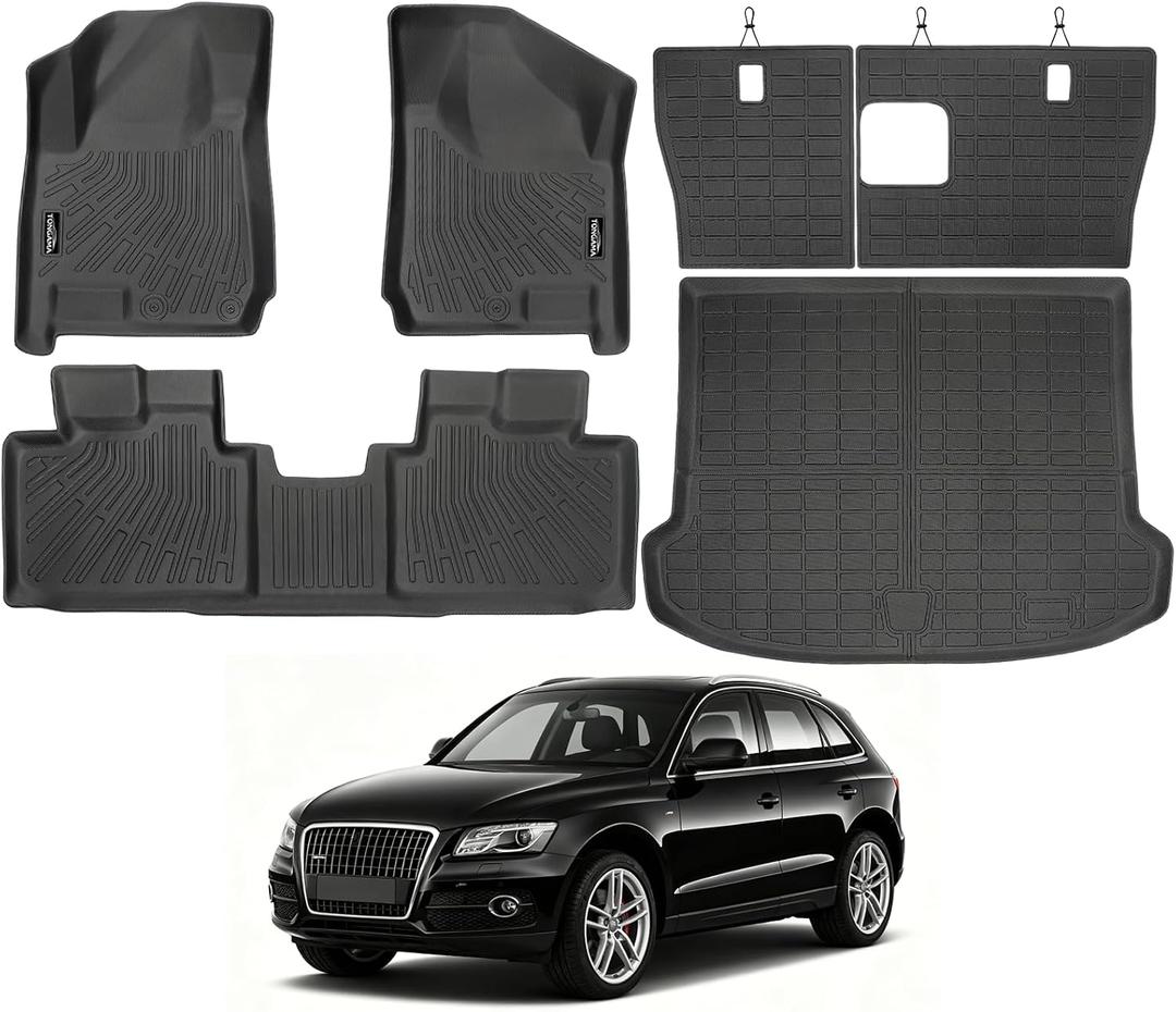 Tongama-Floor Mats for 2010-2016 Cadillac SRX, All Weather TPE Floor Liners and Trunk Mat and Backrest Mats Protectors for Cadillac SRX Waterproof Interior Accessories