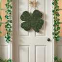 12.6'' St. Patrick's Day Shamrocks Moss Wreath for Front Door with Bows St. Patrick's Day Sign Four Leaf Clover Hanging Decorations, Lucky Green Clover for Irish Holidays Wall Window Decor