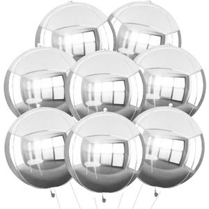TONIFUL 8Pcs Large Silver 4D Giant Round Foil Balloon 22inch Big Mirror Metallic Mylar Sephere Balloons for Christmas New Year Birthday Party Graduation Wedding Bridal Shower Decoration Supplies